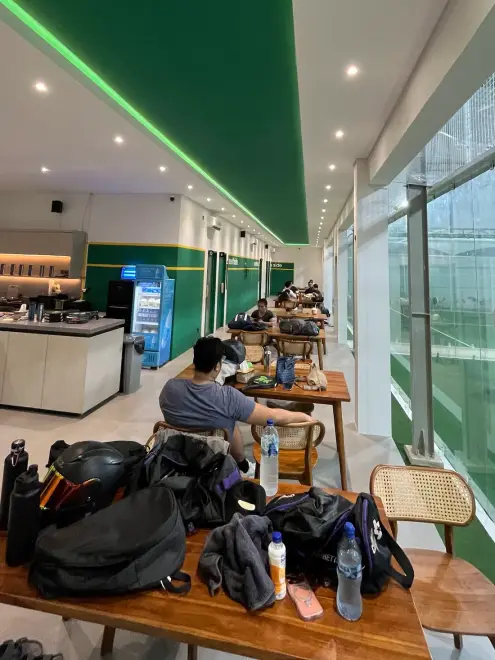 Players relaxing in the café lounge