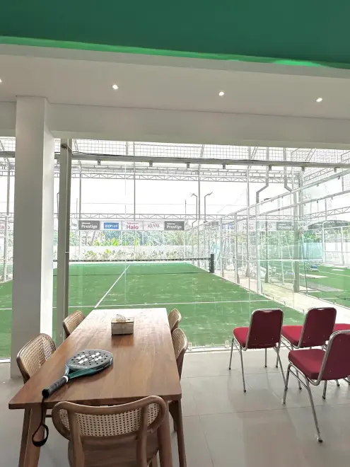 Lounge table looking onto the court